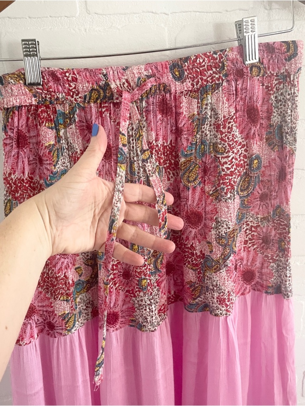 Vintage Boho Tiered Summer Maxi Skirt Sheer Panel Floral Romantic One Size S-L - Picture 5 of 13